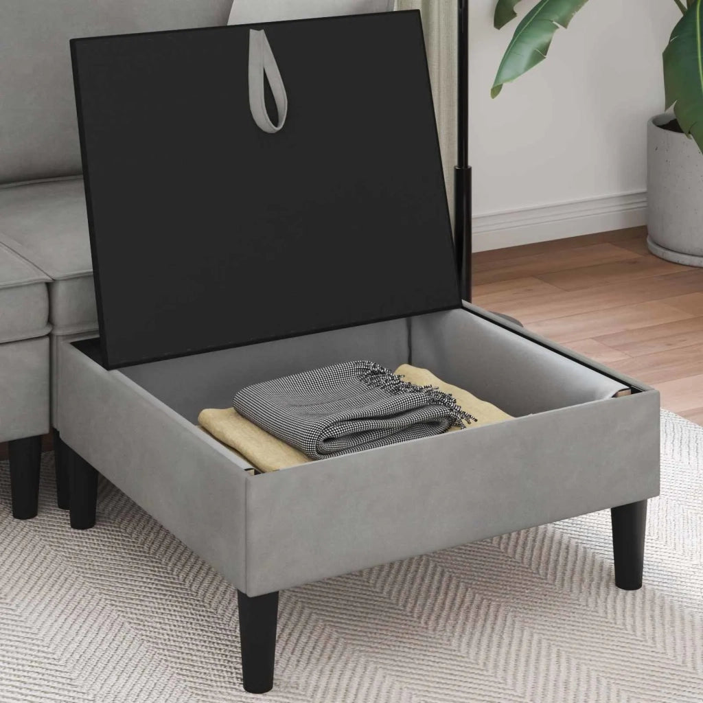 Pouf con Storage Grigio Chiaro Velluto