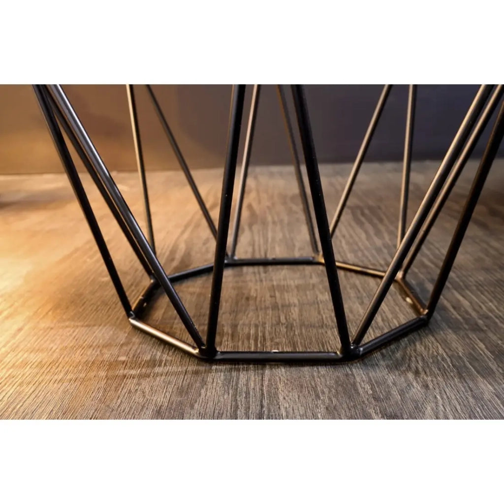 Tavolino NEXORA 50 cm in marmo grigio e metallo nero design geometrico