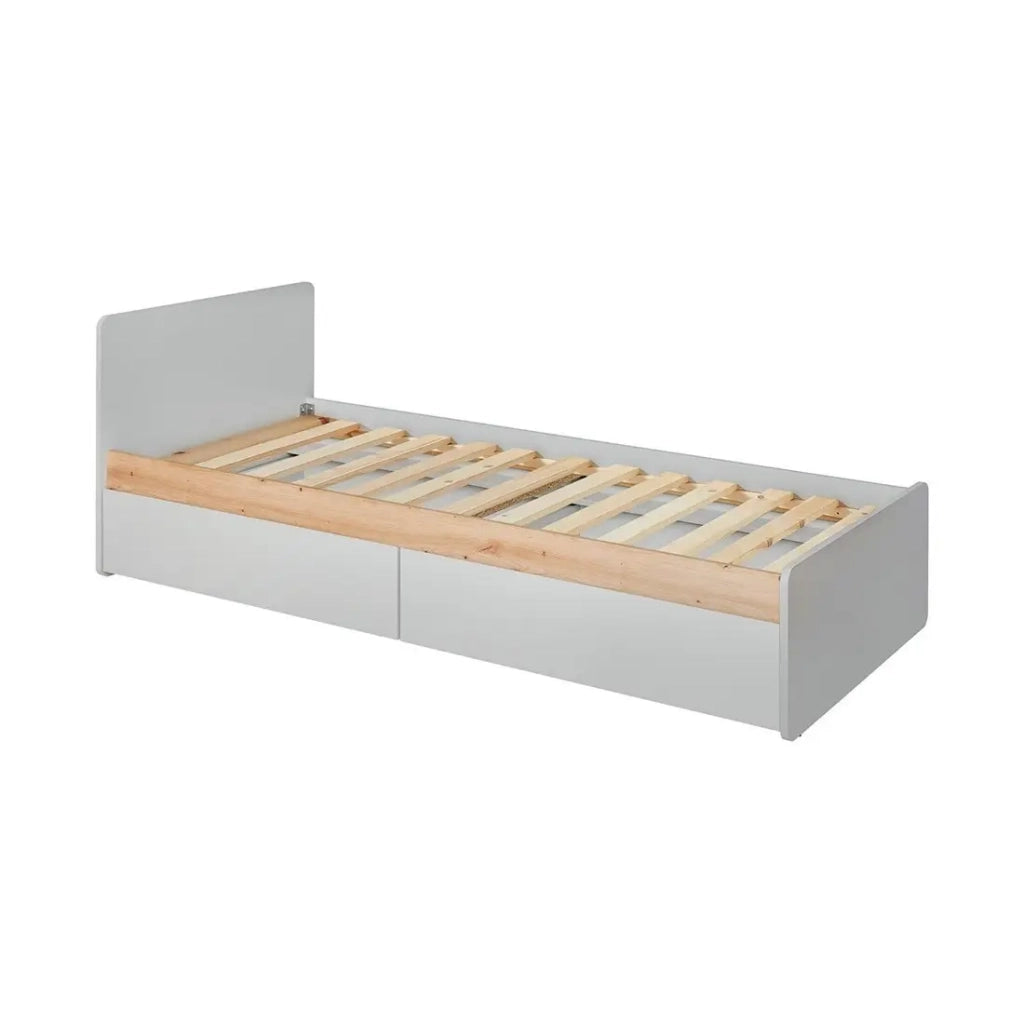 Letto bambino 90x200 collezione BIBOU, color grigio e rovere. Cassetti inclusi