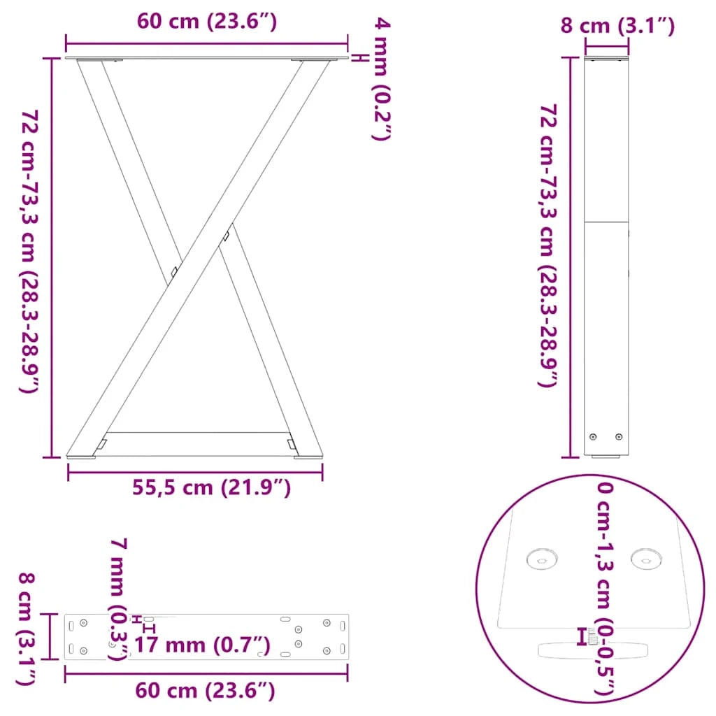 Set di 2 gambe regolabili per tavolo da pranzo 60 x 73 cm design moderno acciaio naturale 02_0057009