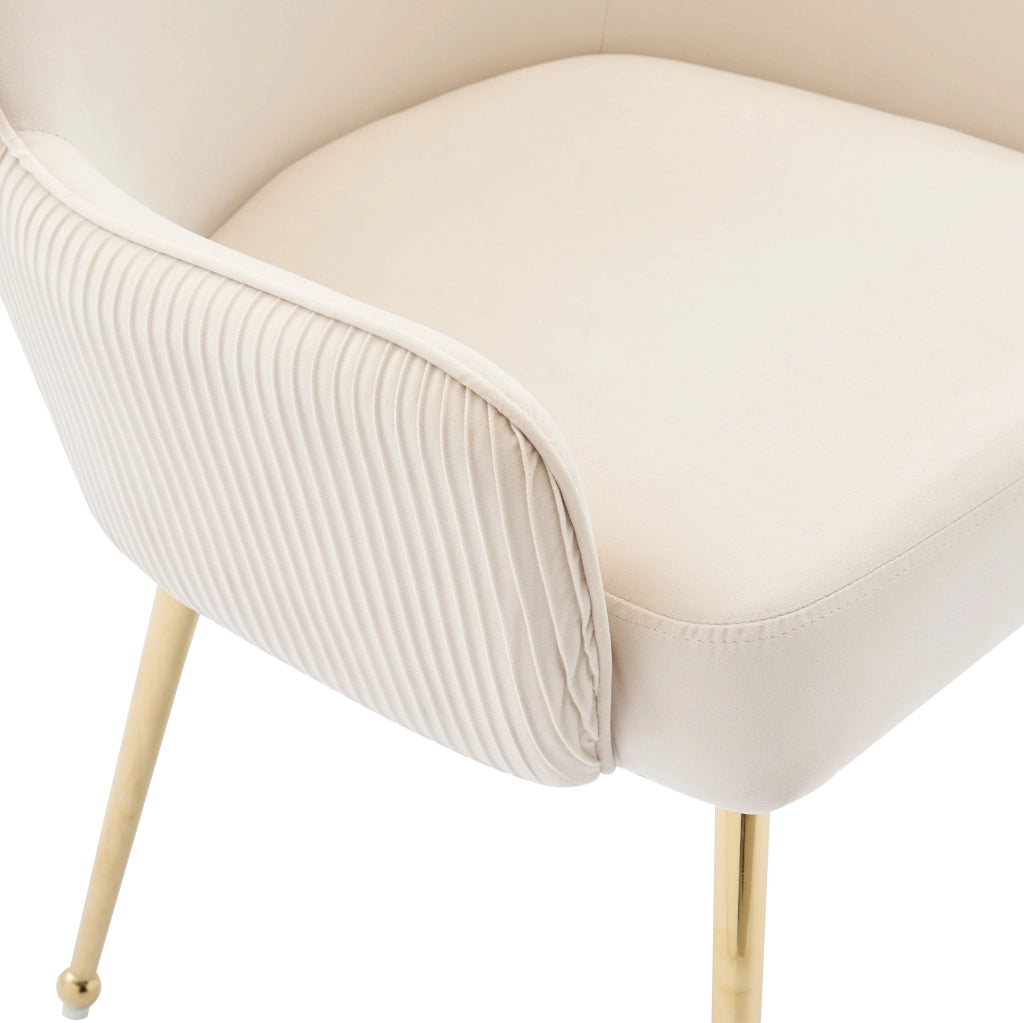 Set di 6 sedie con braccioli in velluto beige e gambe dorate