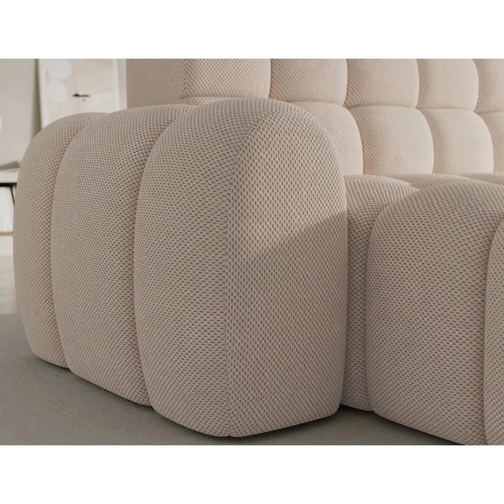 Divano angolare convertibile BULLA 3 posti beige angolo sinistro - tessuto nido d'ape con estensione della seduta elettrica