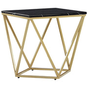 Tavolino Laterale Piano Tavolo Nero Struttura In Metallo dorato 50 x 50 cm Quadrato Effetto Marmo Glam
