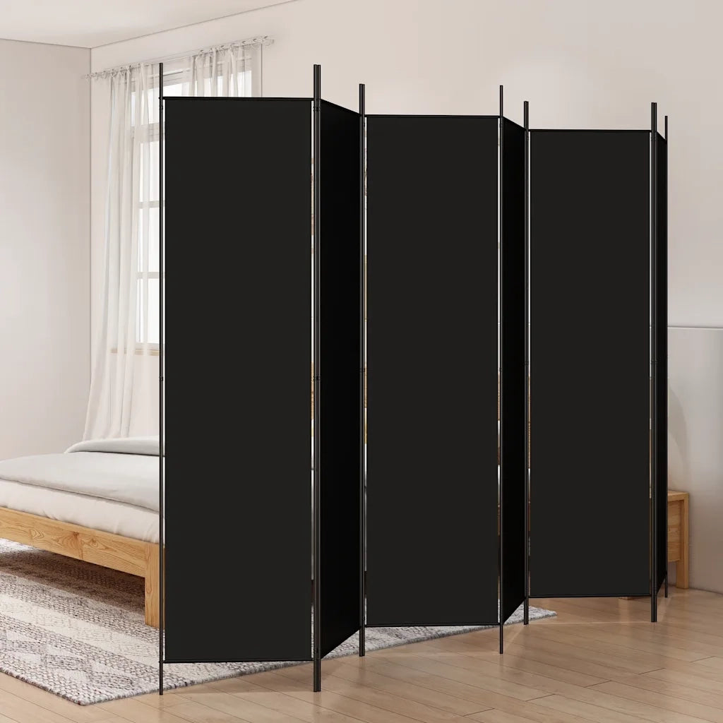 Divisorio a 6 Pannelli-Set di 6 pannelli Paravento Nero 300x200 cm in Tessuto