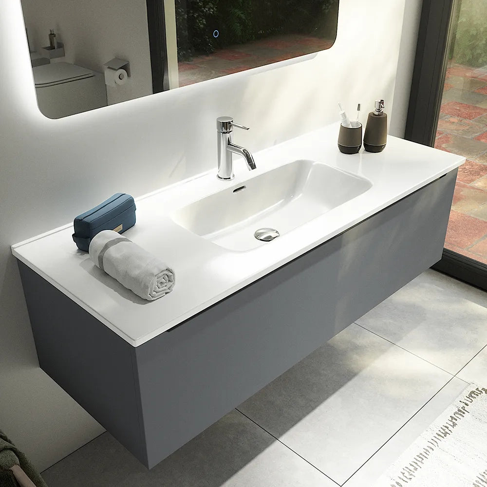 Mobile bagno sospeso 120 cm grigio opaco un cassettone con lavabo | Bako