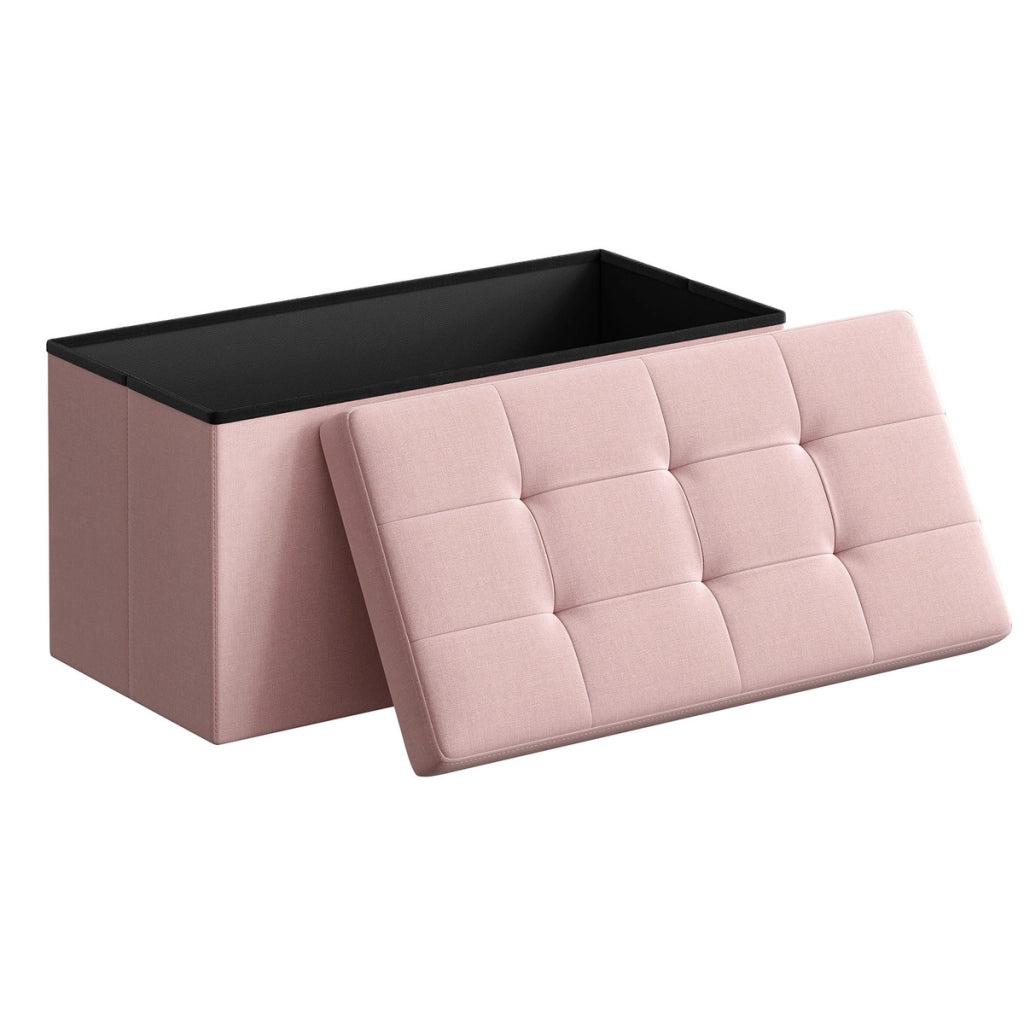 Panca contenitore pieghevole rosa in tessuto effetto lino