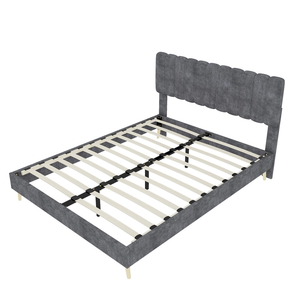 Letto imbottito 160x200 cm in tessuto e metallo; grigio; con materasso incluso