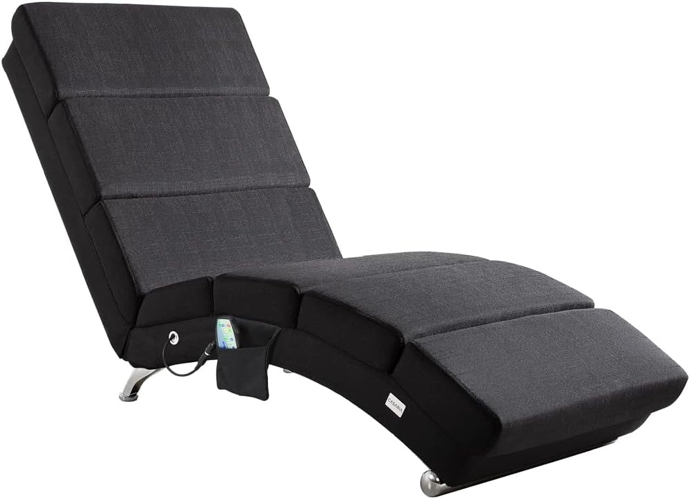 ® Poltrona Chaise Longue Funzione Massaggiante e Termica 186x89x55cm Lettino Relax Sdraio Ergonomico in Tessuto Imbottito Portata 180 kg Soggiorno Ufficio Interno Reclinabile Lettura