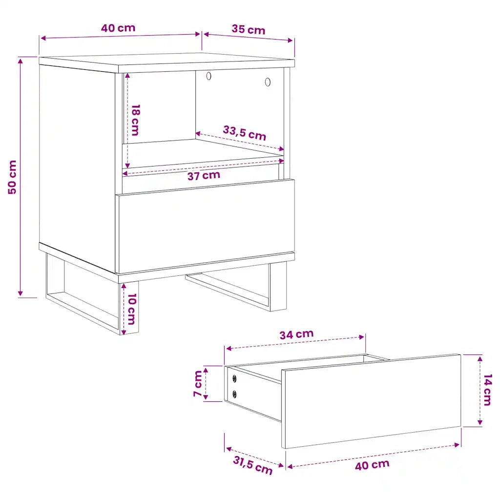 Comodino Rovere Fumo 40x35x50 cm in Legno Multistrato 830646