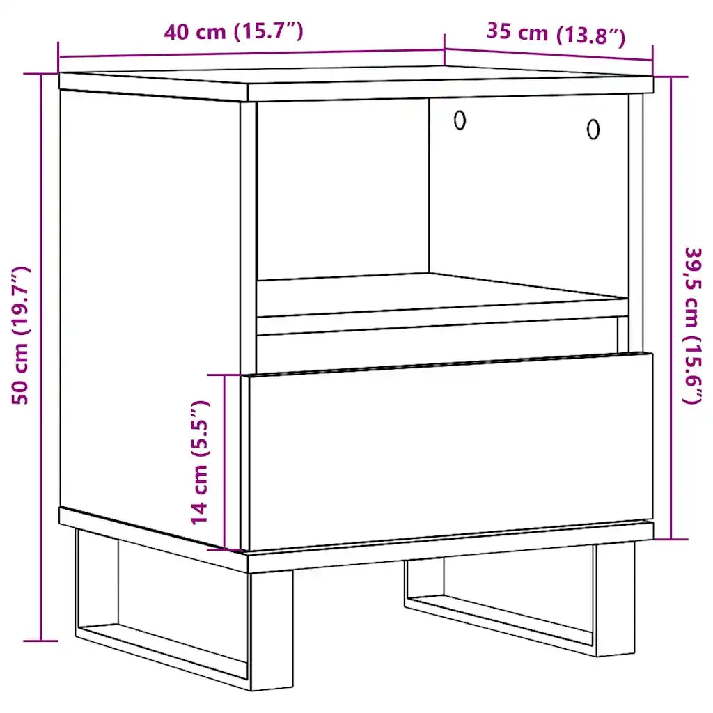 Comodino Rovere Fumo 40x35x50 cm in Legno Multistrato 830646