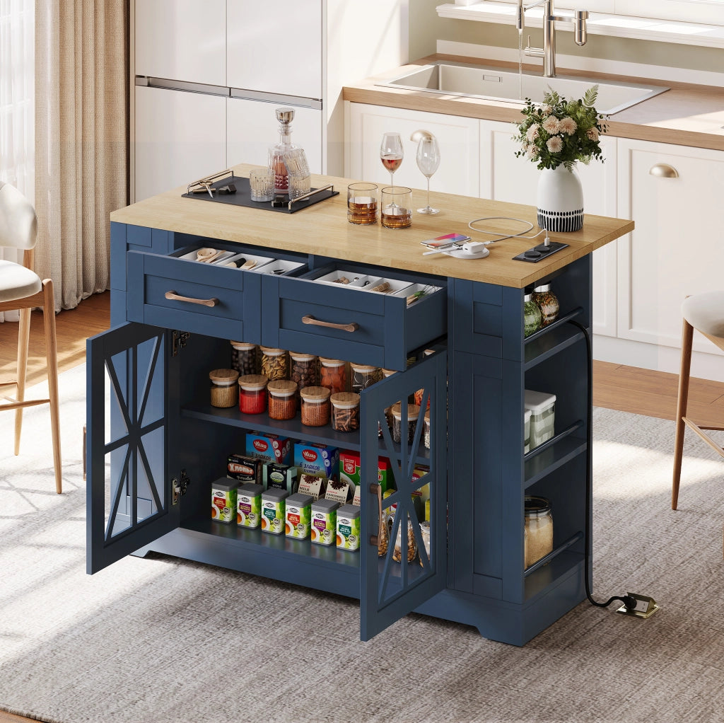 Cucina mobile con piano ribaltabile 120x40/65x92 cm in MDF; blu e neutro