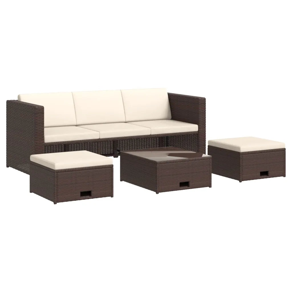 Set Divani da Giardino 4 pz con Cuscini in Polyrattan Marrone 43103