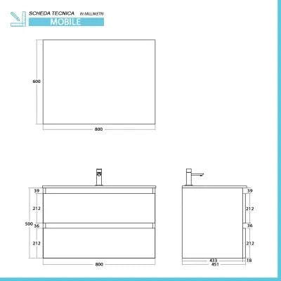 Mobile bagno sospeso 80 cm noce canaletto con cassetti soft-close Kleo