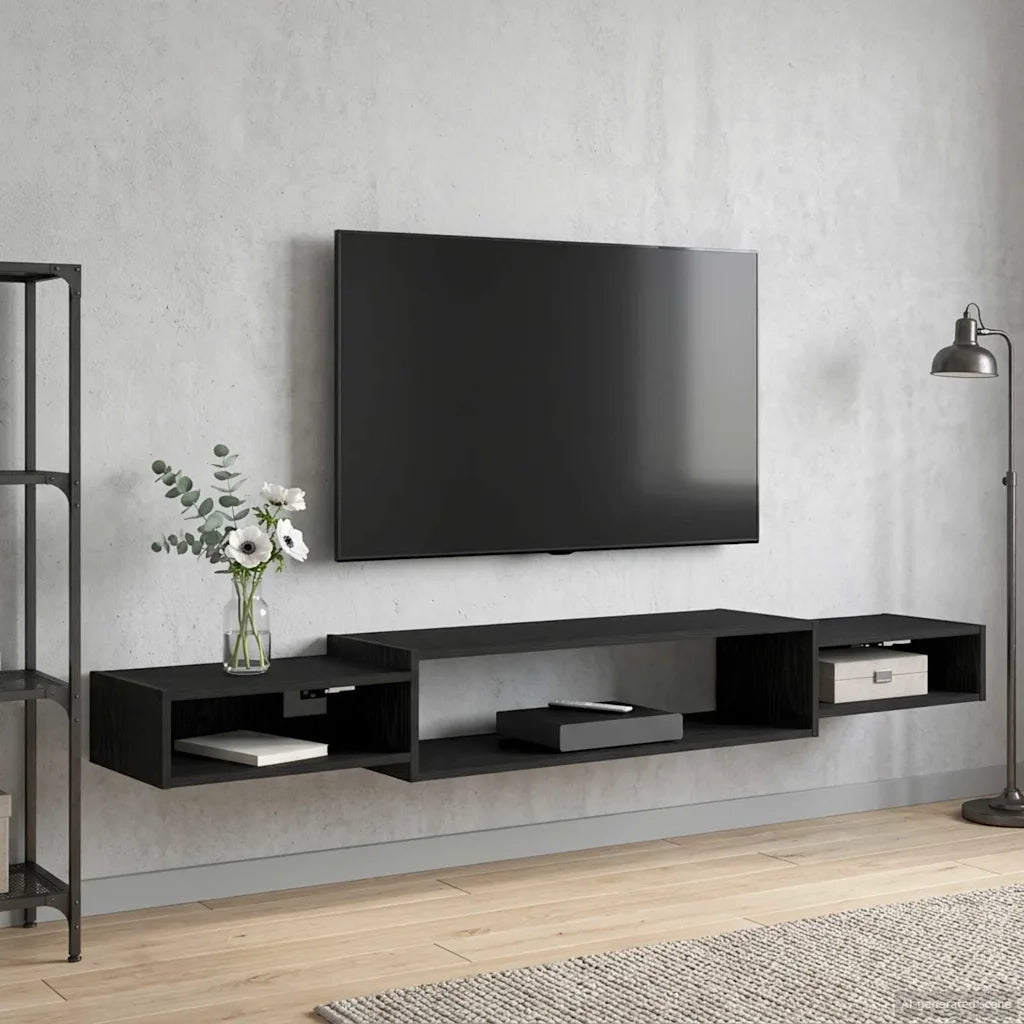 Mobile TV da Parete A parete Rovere Nero 180 x 28 x 21 cm