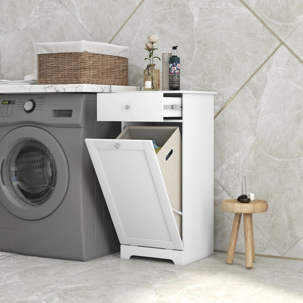 Mobile da bagno con cesto per il bucato e cassetto ¨C zephmum ¨C bianco 40x40x90.5 cm