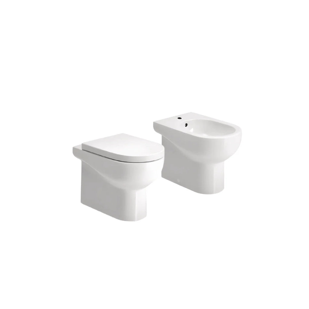 Coppia Di Sanitari Azzurra Ceramica Da Terra Filo Muro Senza Brida Bianco Lucido "Nuvola"