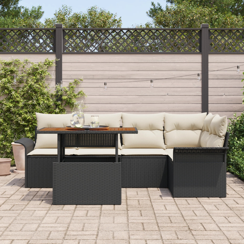 Set di Divano da Giardino a 6 Pezzi con Cuscini in Polyrattan Nero