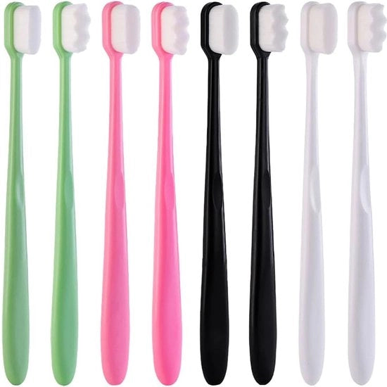 Set di Spazzolini da Denti 8 pezzi - Setole morbide - Idoneo per Tegumento Gengivale Sensibile - Spazzolino da Denti Manuale - Cuscino per la Lingua - Materiale Plastico 17,5 x 1,5 cm - Spazzolini da Denti