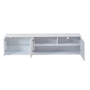 Mobile TV con 3 ante; 3 ripiani; illuminazione LED; frontale e piano lucidi; per soggiorno; bianco; 180 × 40 × 45 cm
