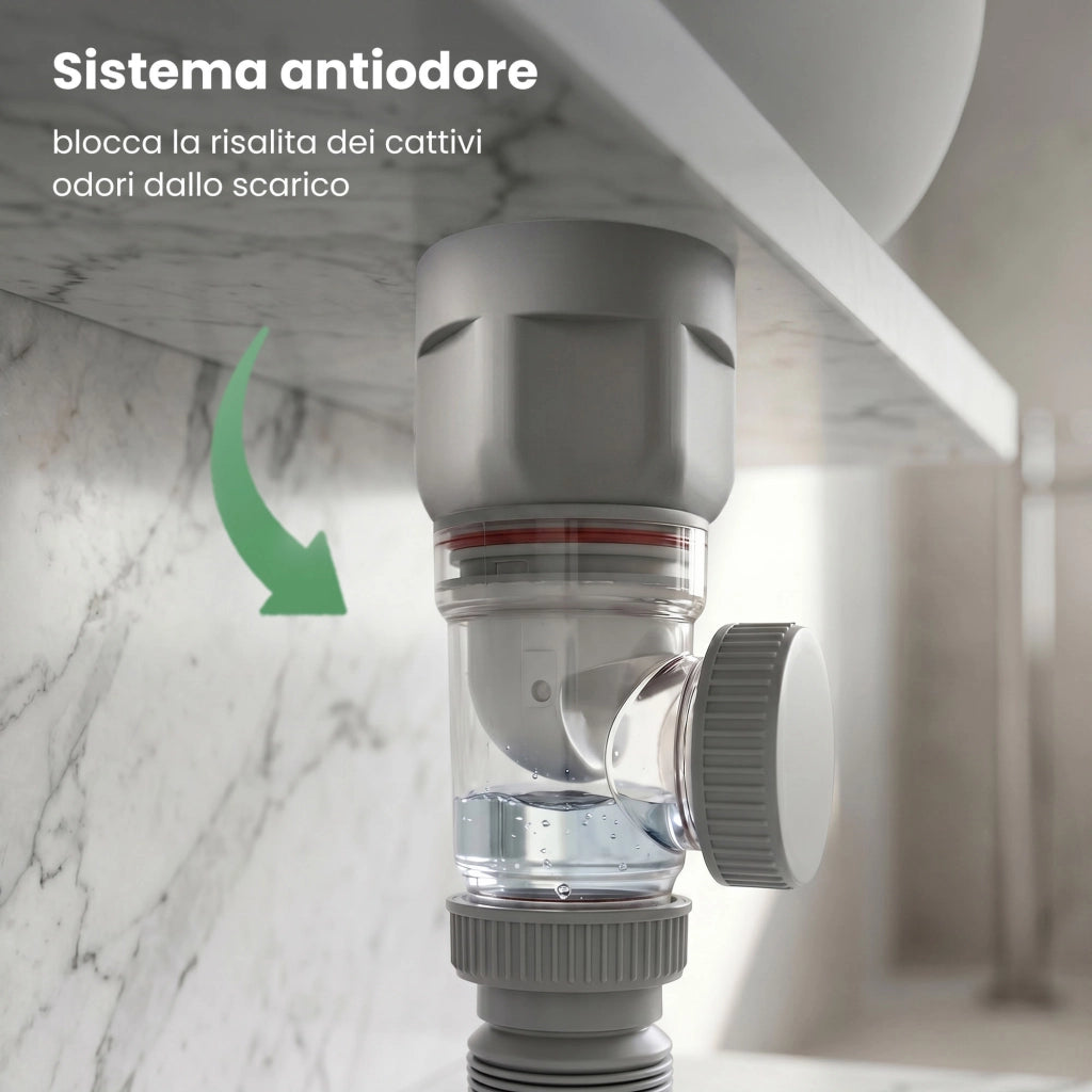 Sifone lavabo flessibile estensibile salvaspazio grigio