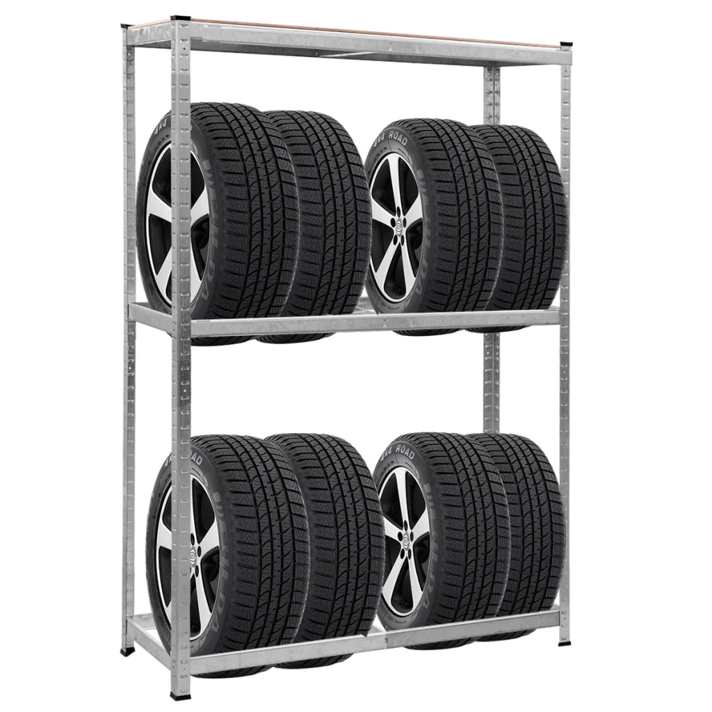 Scaffale per pneumatici in acciaio zincato, Scaffale portagomme a 3 ripiani per 8 gomme-Accessori per veicoli