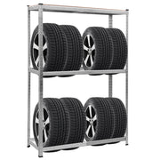 Scaffale per pneumatici in acciaio zincato, Scaffale portagomme a 3 ripiani per 8 gomme-Accessori per veicoli
