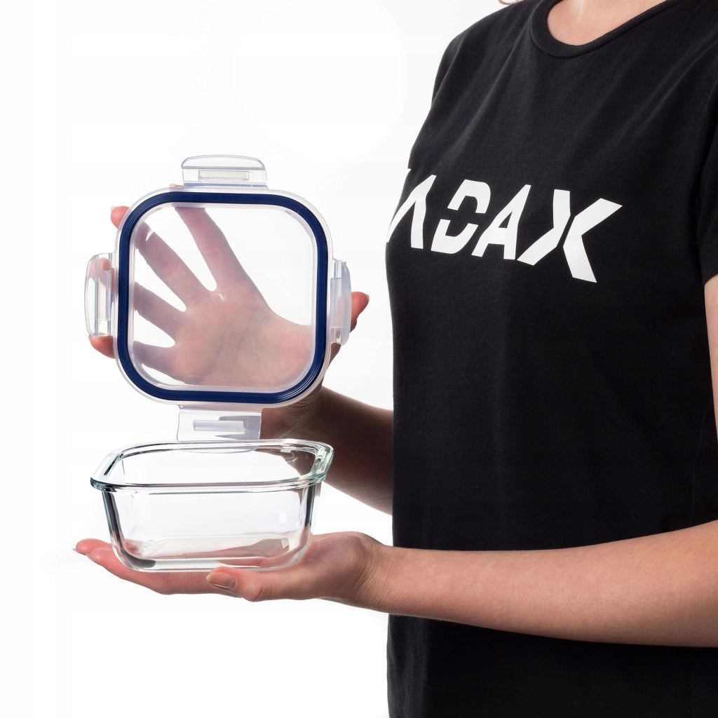 Contenitore per alimenti in vetro KADAX da 520 ml con coperchio, ideale per il pranzo o la colazione.