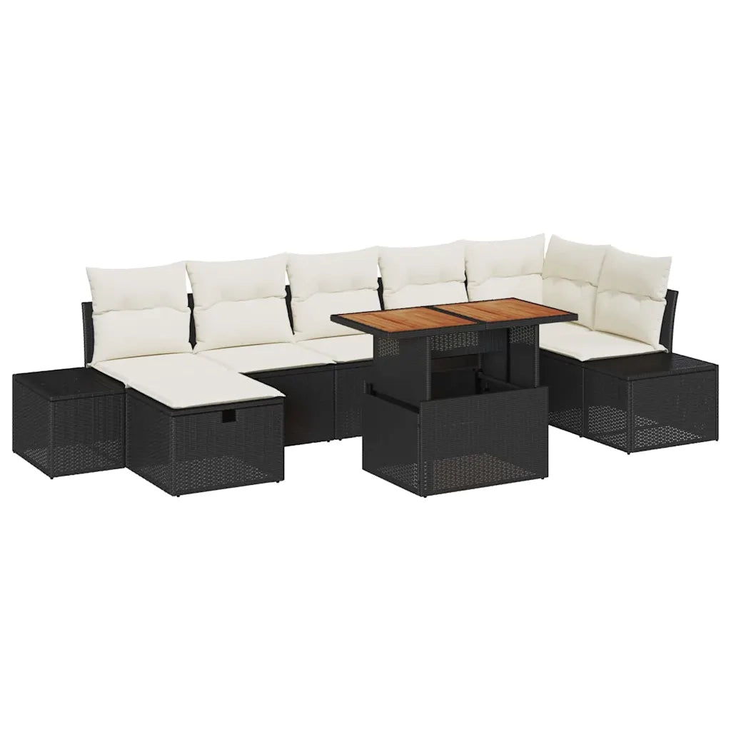 Set Divano da Giardino 8 pcs Nero polyrattan