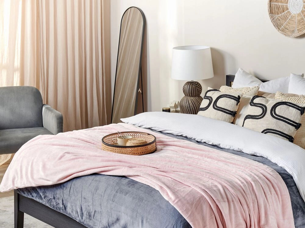 Coperta plaid in poliestere rosa 150 x 200 cm morbido durevole letto divano soggiorno stile classico