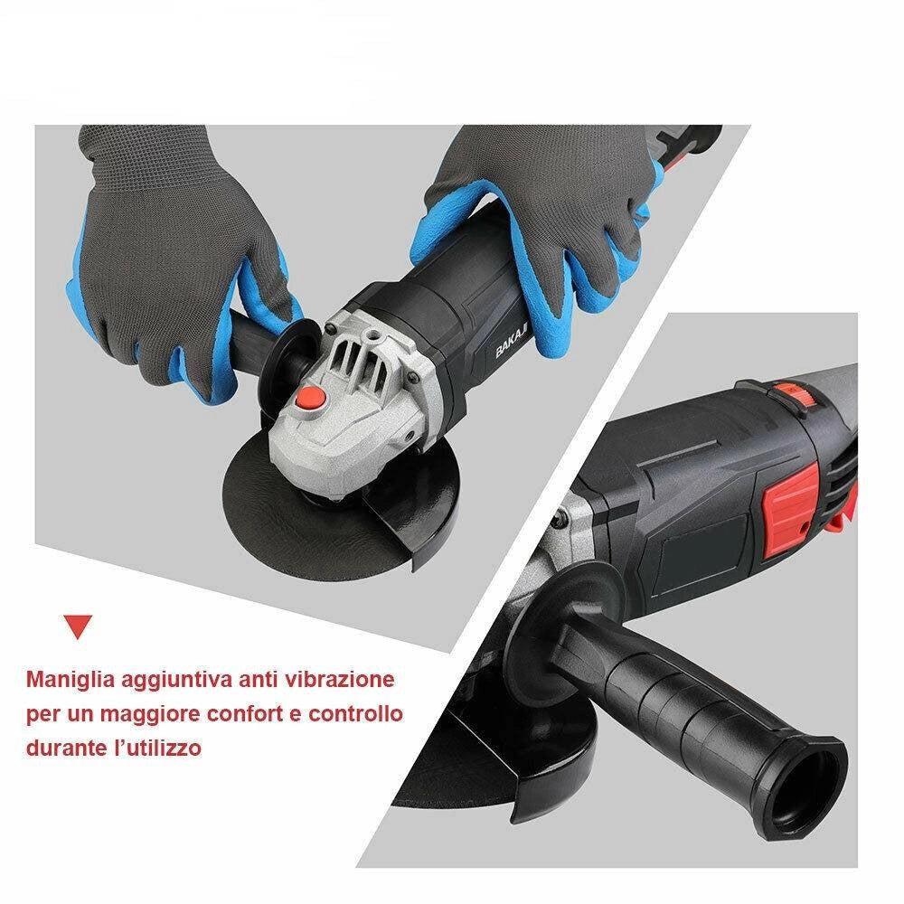 Trade Shop - Smerigliatrice Angolare 870w Flex Frullino 125mm Velocita Regolabile 6 Dischi -