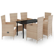 Set da pranzo da giardino per esterni 7 pezzi con cuscini beige 02_0014168