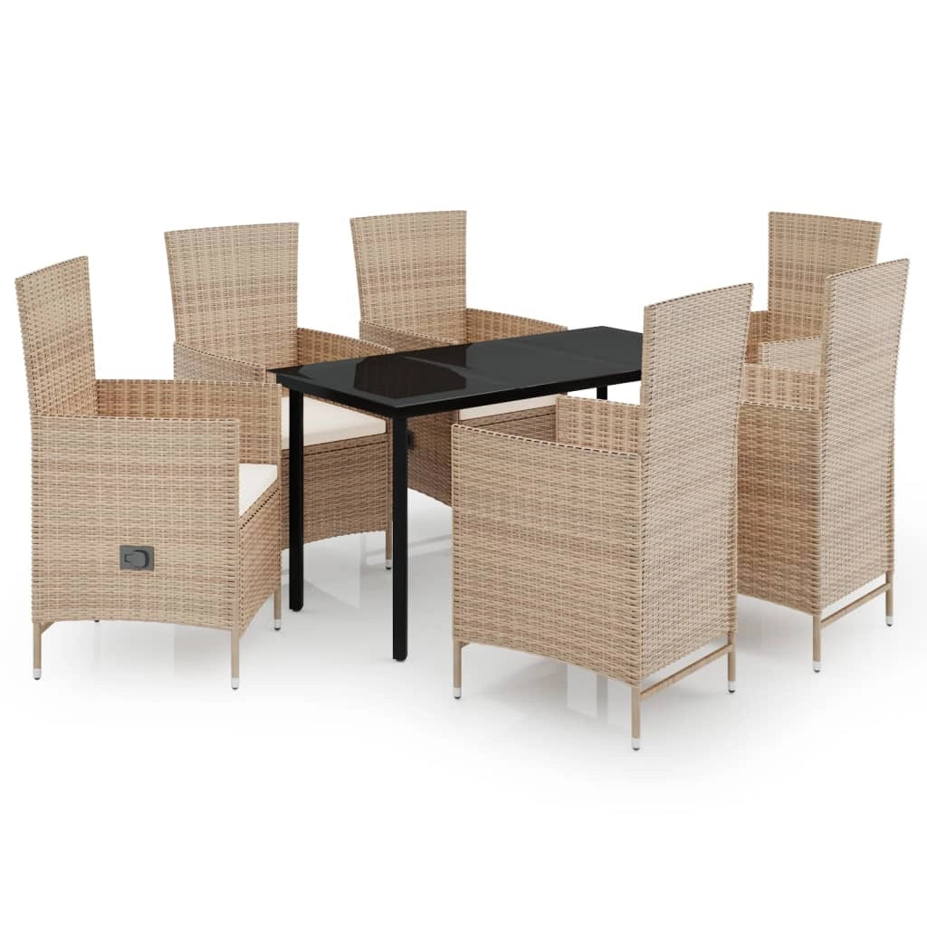 Set da pranzo da giardino per esterni 7 pezzi con cuscini beige 02_0014168