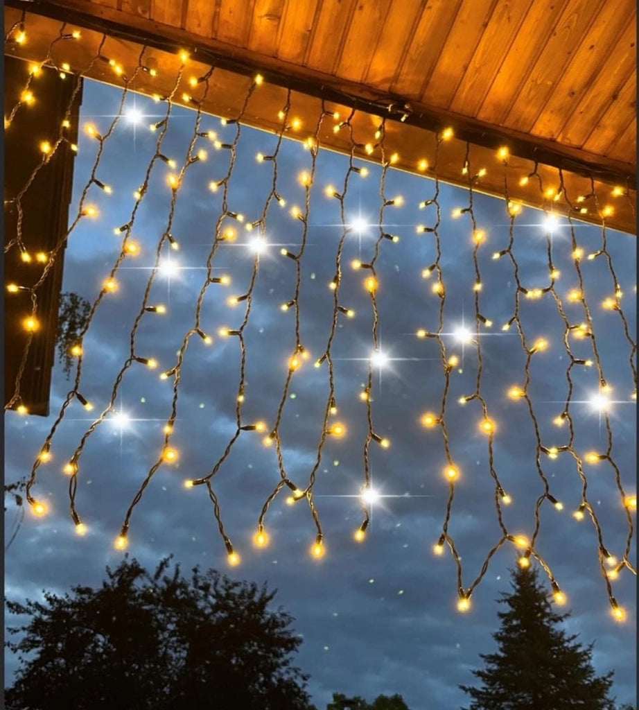 Tenda Luminosa lineare natalizia stalattiti 12 metri lunghezza x 0,8m 480 LED Natale Luce Calda e Flash Bianco Freddo