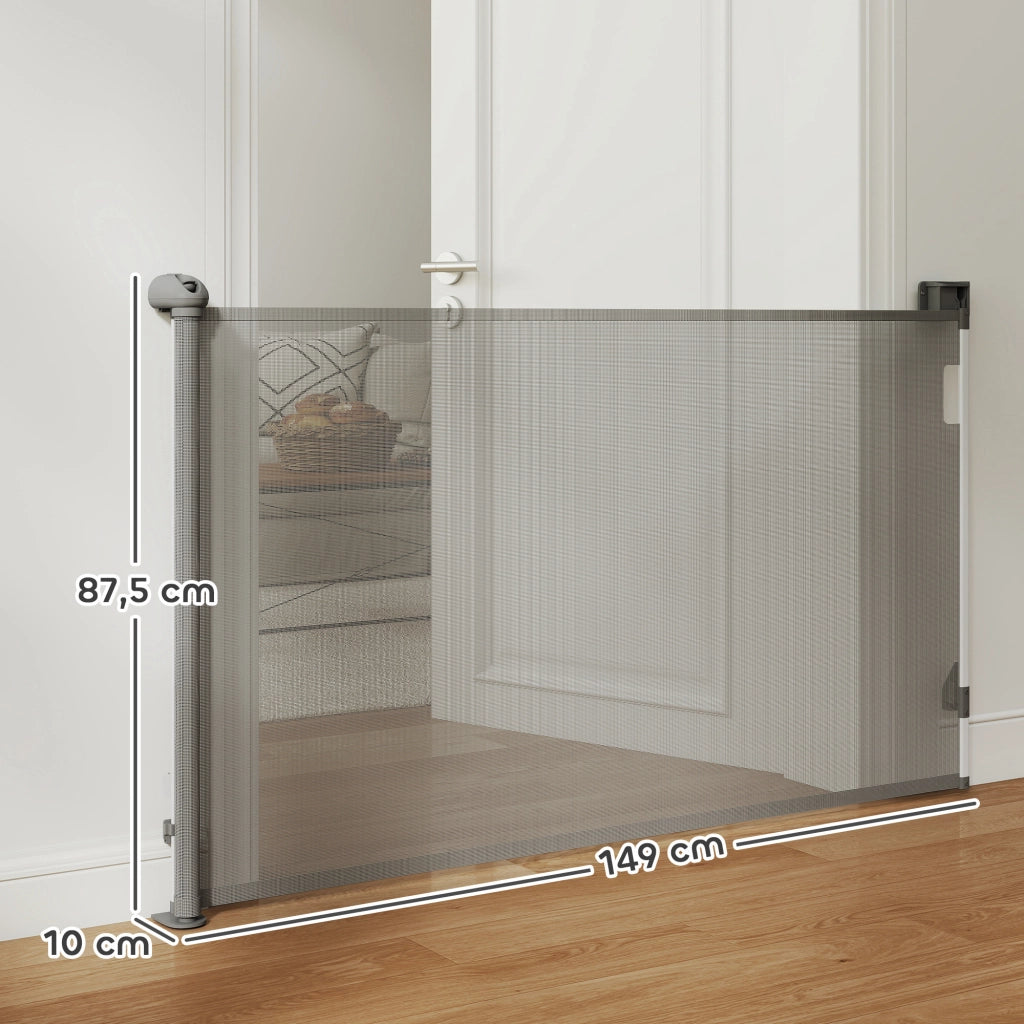 Cancelletto di sicurezza estensibile per cani ¨C Xylo ¨C larghezza 149 cm con blocco automatico grigio