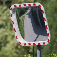 Specchio di sicurezza 70x90 cm infrangibile con strisce catarifrangenti bianche e rosse