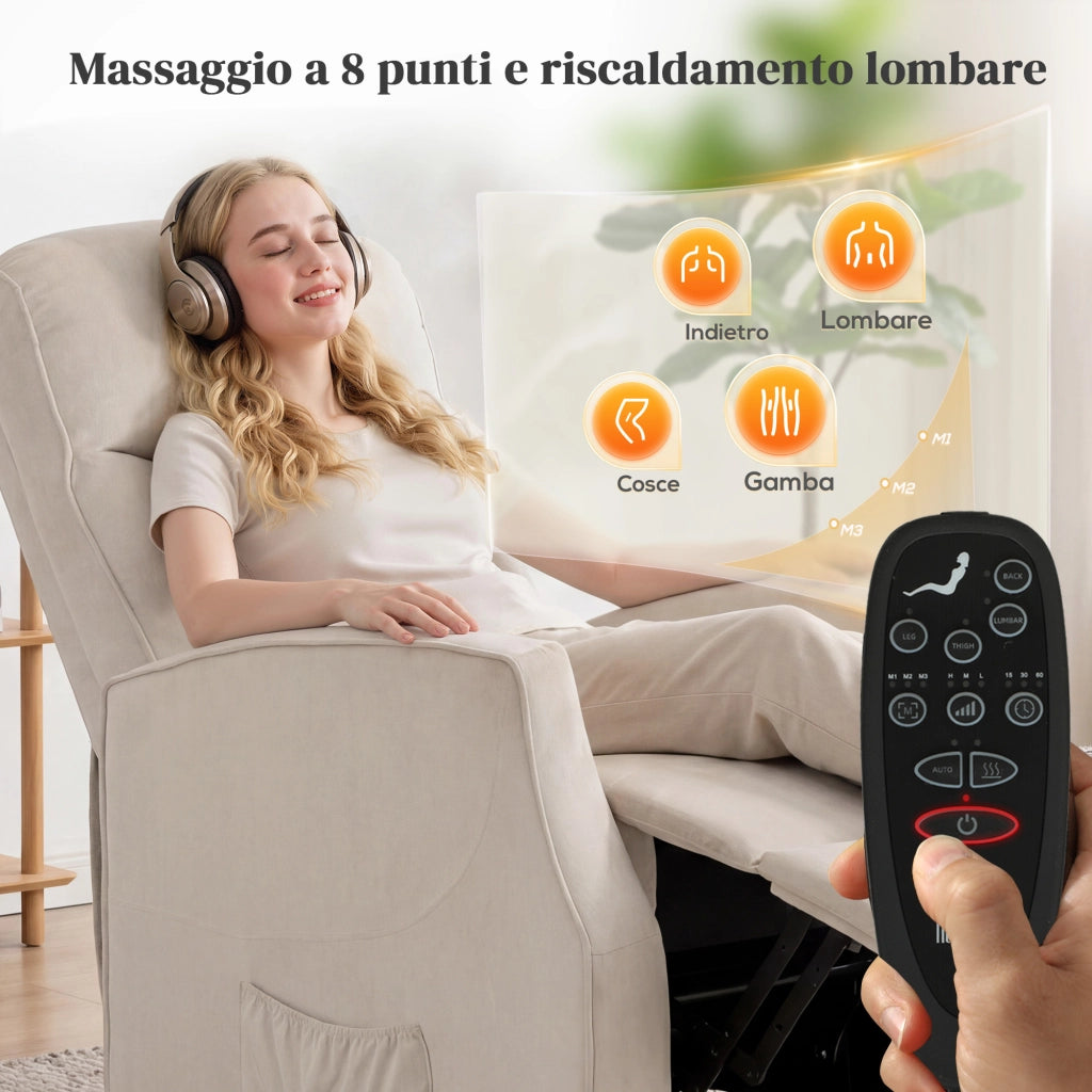 Poltrona Elettrica Alzapersona Poltrona Relax Massaggiante, Beige