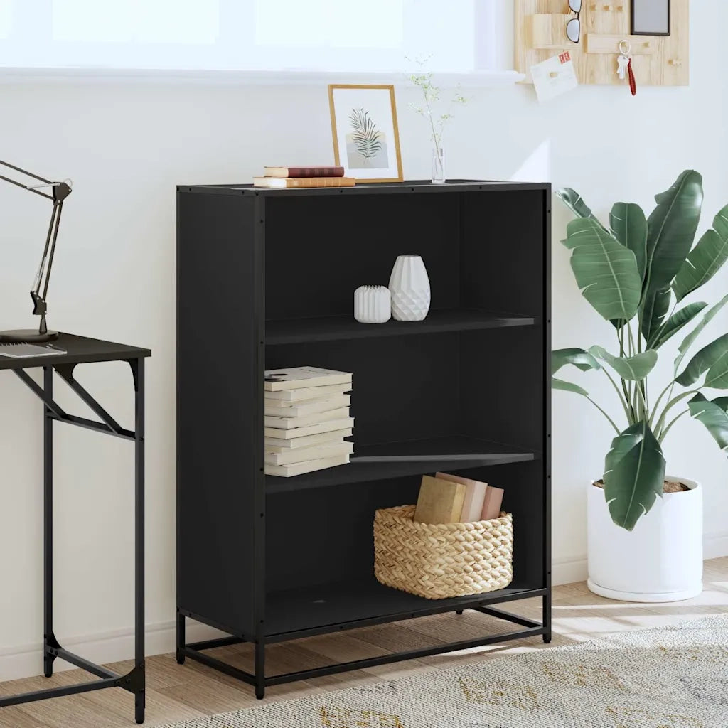 Libreria-Scaffale per Libri-Mobile di Stoccaggio Nera 80,5x35x107,5 cm in Legno Multistrato