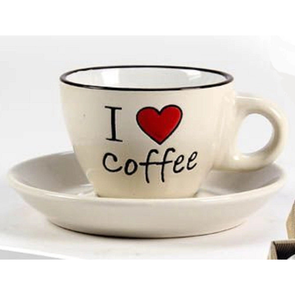 Trade Shop - Set 6pz Tazzine Tazza + Piattino 80ml Caffè Classico Moderno Colori Ass 668715 -