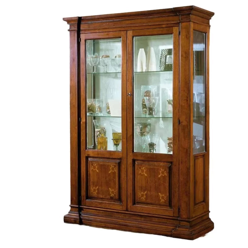 Vetrina classica 2 porte in legno intarsiata ragno 150x54x216 - Mobili 2G