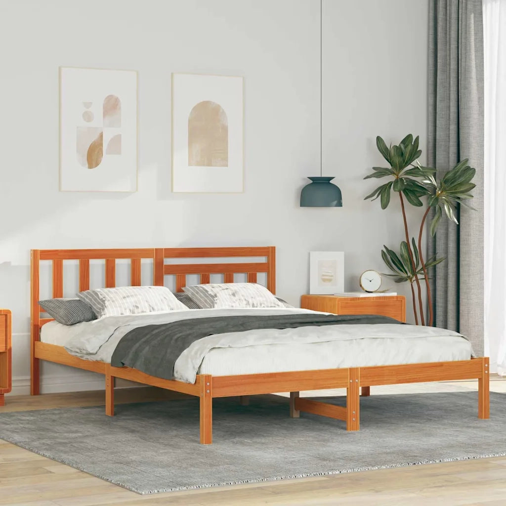 Struttura del letto con testiera Cera marrone 135 x 190 cm