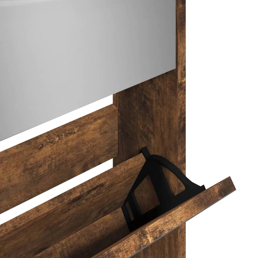 Scarpiera mobiletto portascarpe mobile ingresso/corridoio/soggiorno con specchio 5 ripiani 63 x 17 x 169,5 cm marrone 02_0021889