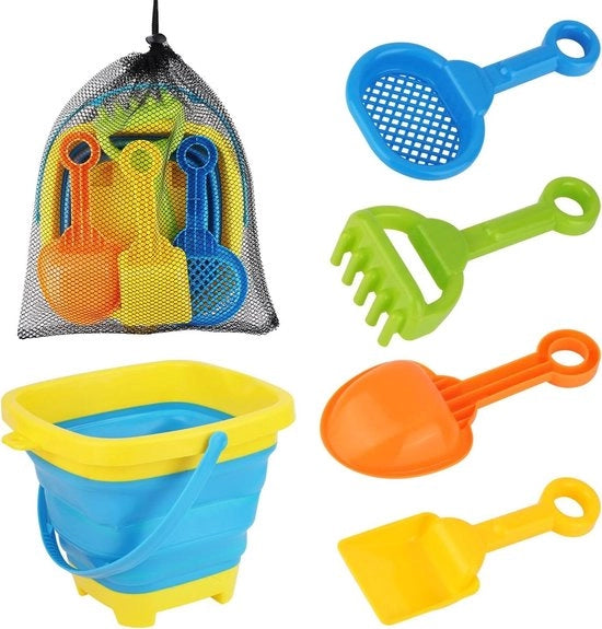 Immaginario di Spiaggia per Bambini - Ciotola Pieghevole con 4 Cucchiai, Giocattoli per Bambini per Ragazzi e Ragazze - Festa in Spiaggia, Picnic d'Estate, Campeggio all'Aperto, Attività di Pesca (6 Pezzi)
