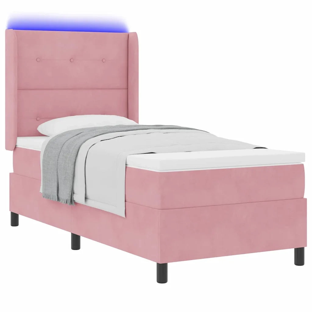 Letto a molle con strisce LED Rosa 90 x 190 cm Velluto 3343849