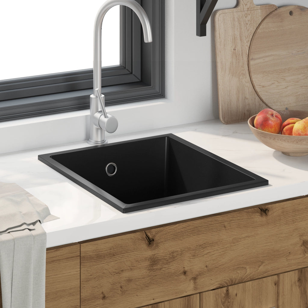 Lavello da Cucina con Foro di Troppopieno in Granito Nero