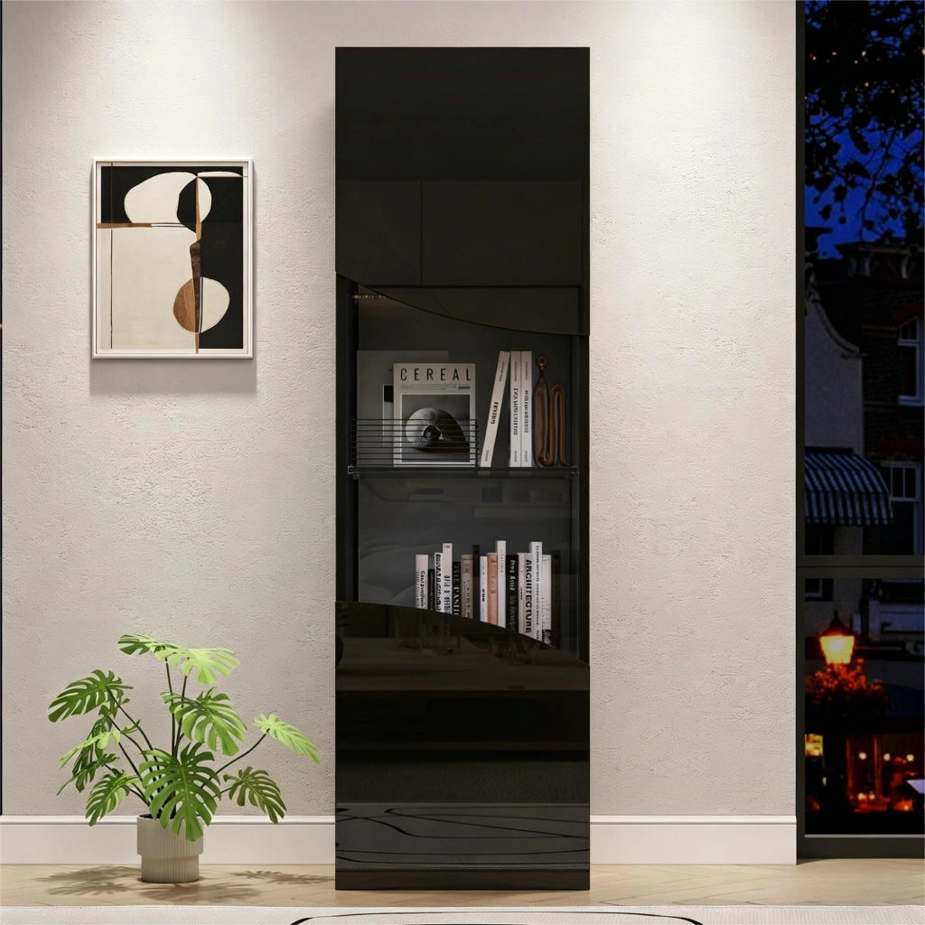Vetrina lucida, illuminazione a LED, ante in vetro, 35 x 50 x 165 cm, nero