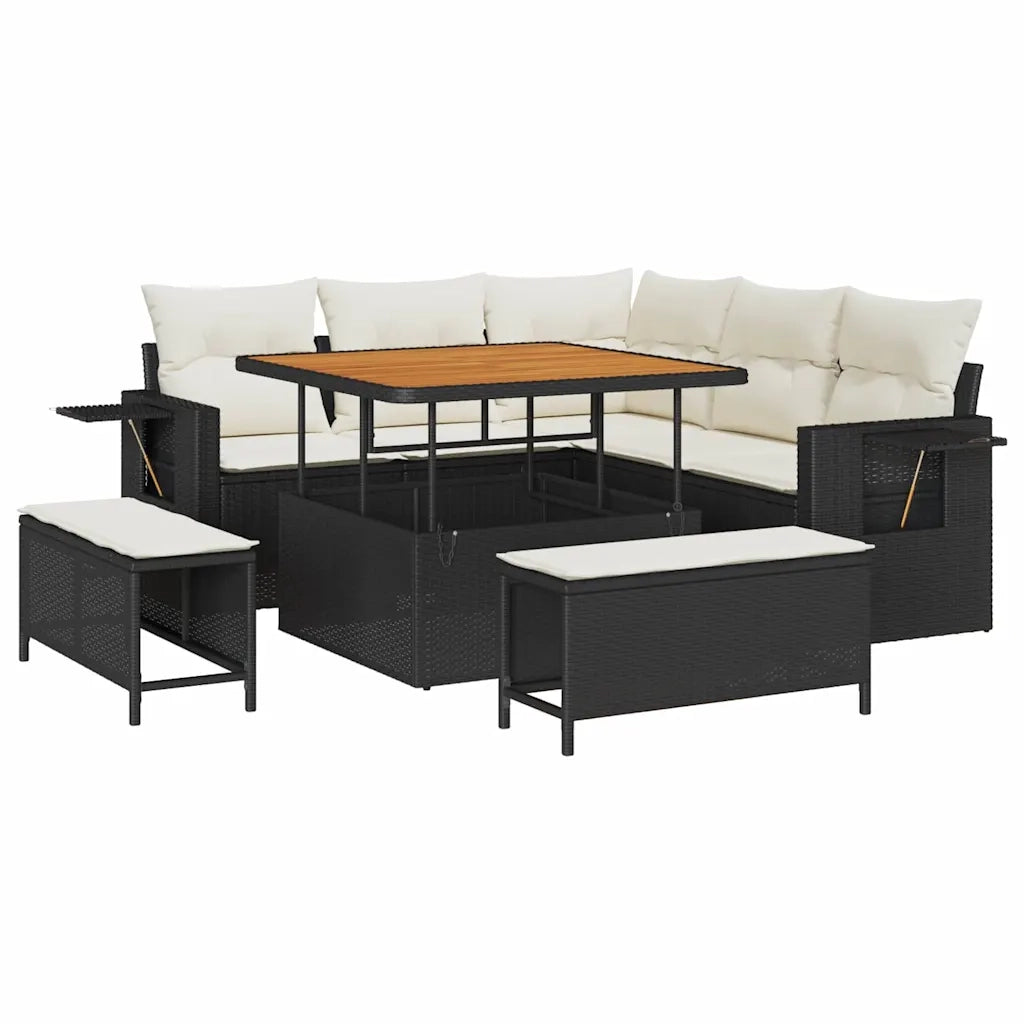 Set Divano da Giardino con cuscino 8 pcs Nero polyrattan