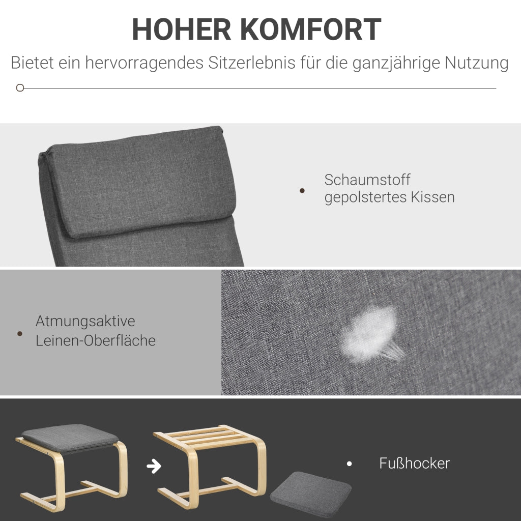 POLTRONA con pouf 66,5x80x99 cm grigio effetto lino Set 2 pezzi