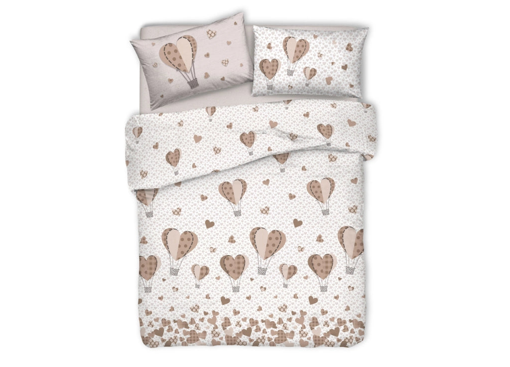 Copripiumino Sacco Piumone Pensieri Delicati Cotone Disegno Mongolfiera - Matrimoniale - Beige
