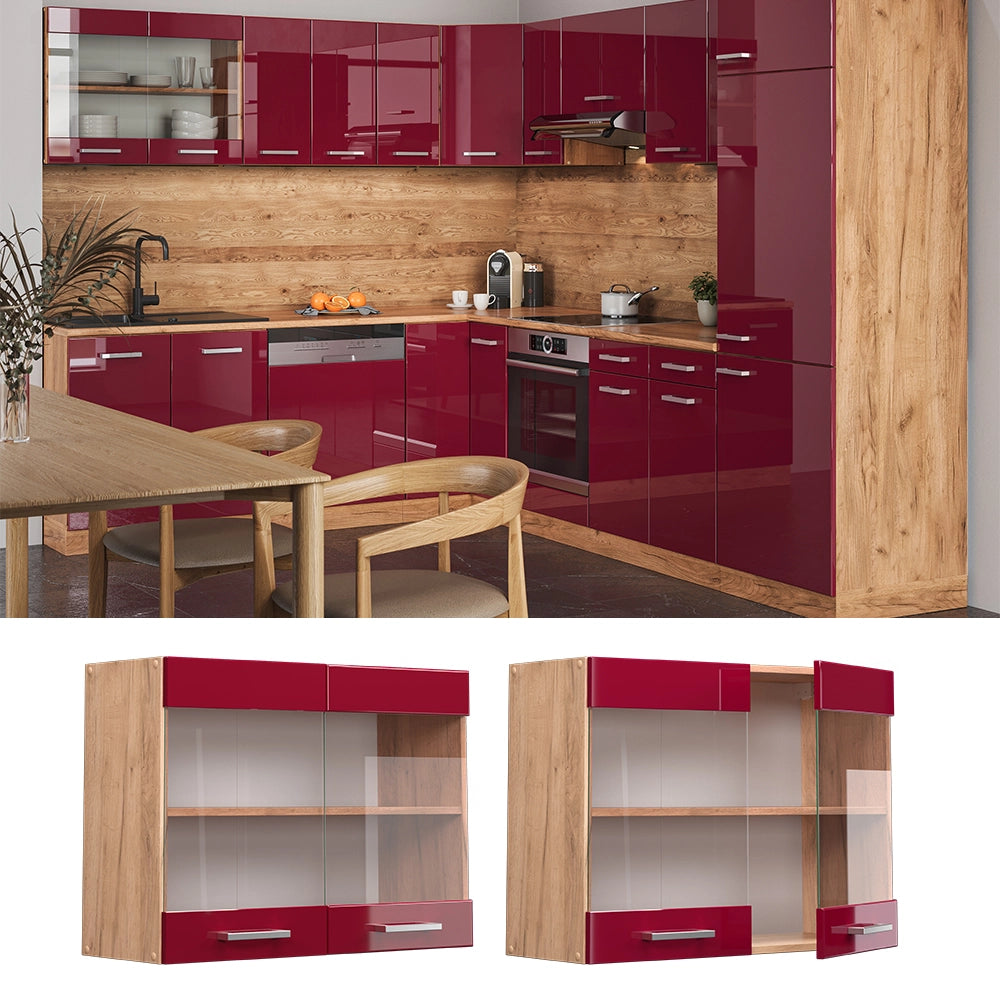 Vicco Mobile da cucina in vetro Rosso lucido 80 cm