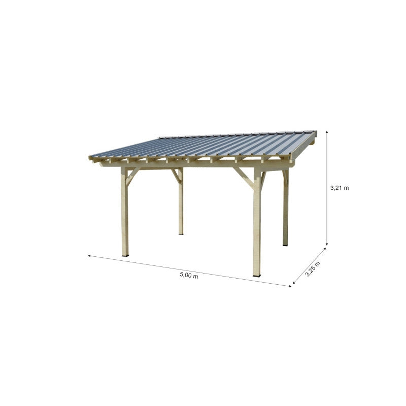 Tettoia posto auto in legno 325x500 cm – Pendenza singola – Carport con copertura acciaio zincato – Legno lamellare – AV3350BA Foresta